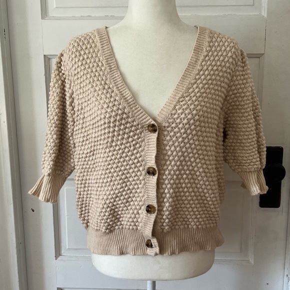 Ann Taylor Sweaters - Ann Taylor | Tan Bubble Stitch Cardigan